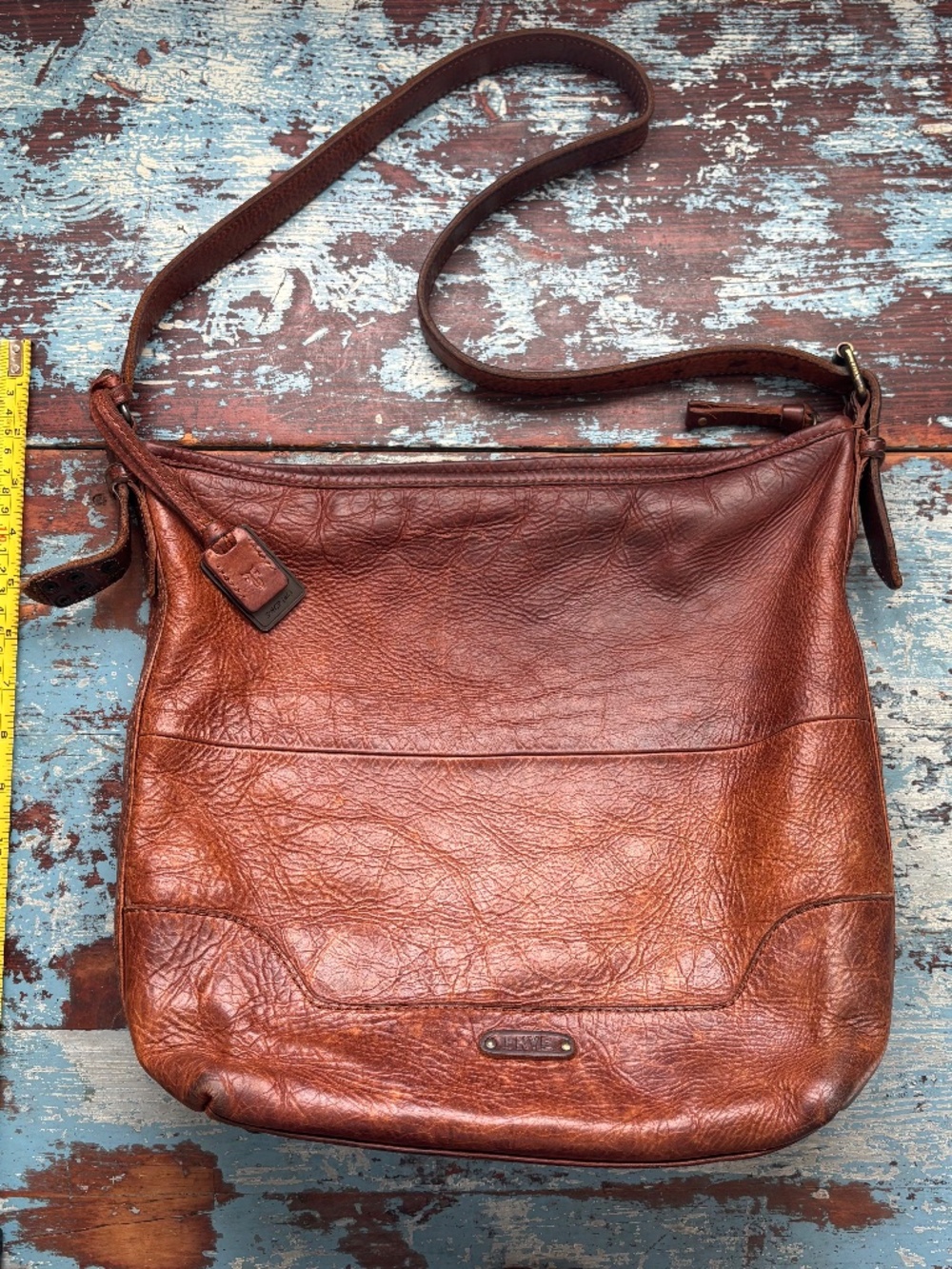 FRYE Melissa Boho Hobo Crossbody real Leather Purse Bag - Cognac